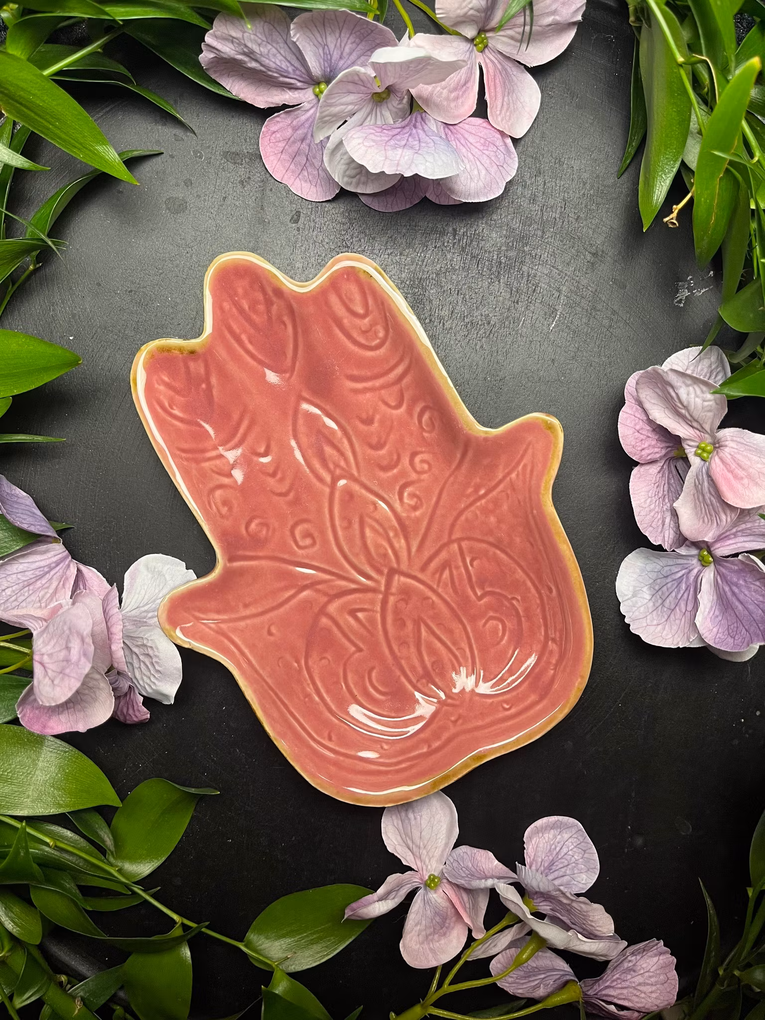 Hamsa keramikfat rosa