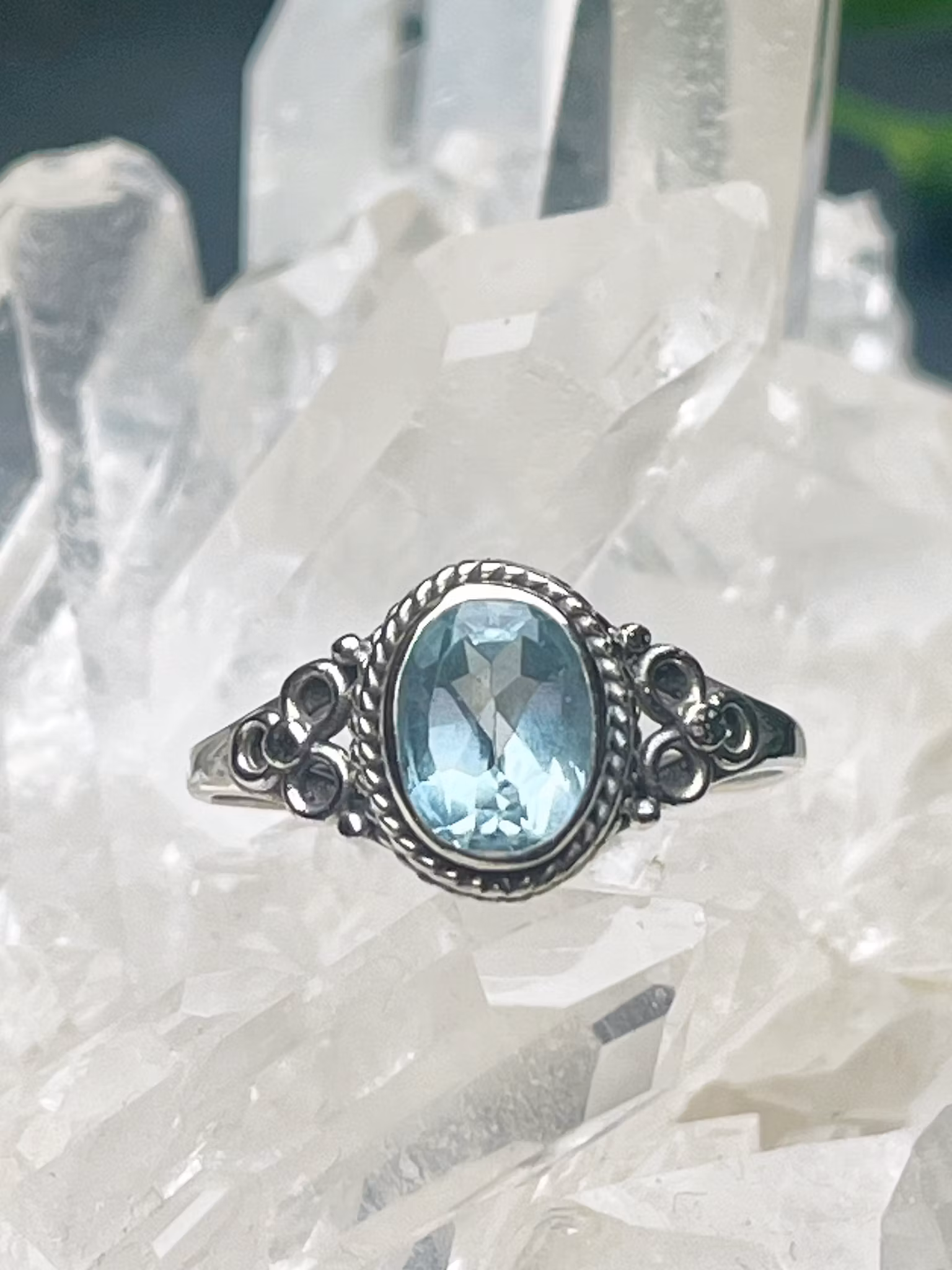 Topas, blå ring sterling silver stl 9