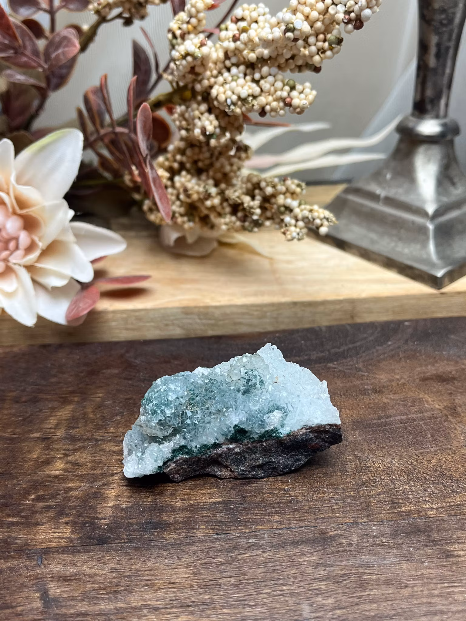 Gem silica med inslag av malakit kristallin nr 3