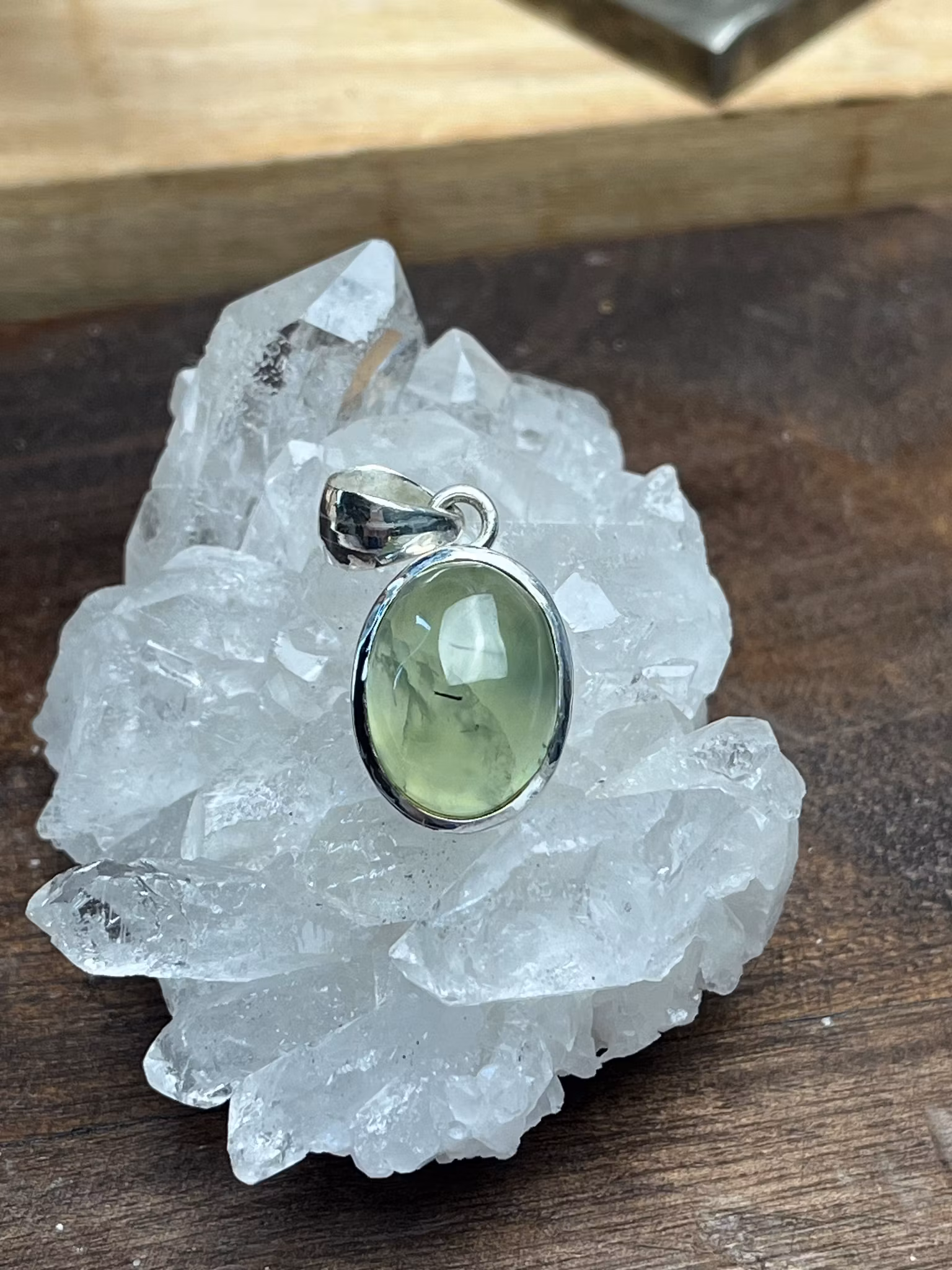 Prehnit hänge sterling silver