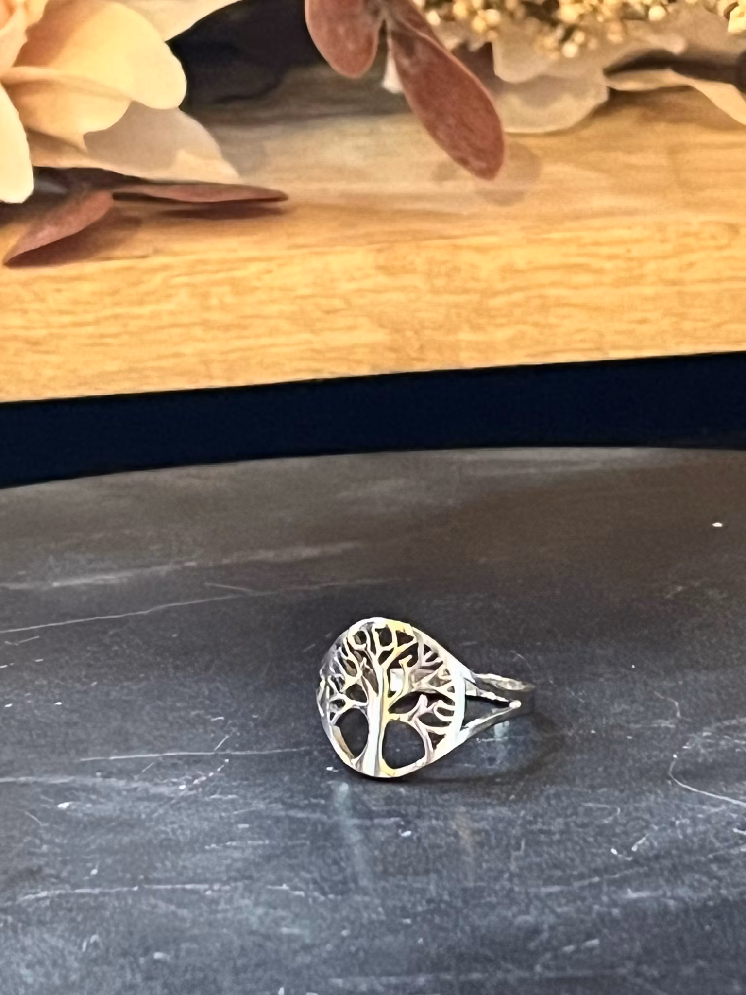 Justerbar ring i rostfritt stål livets träd silver