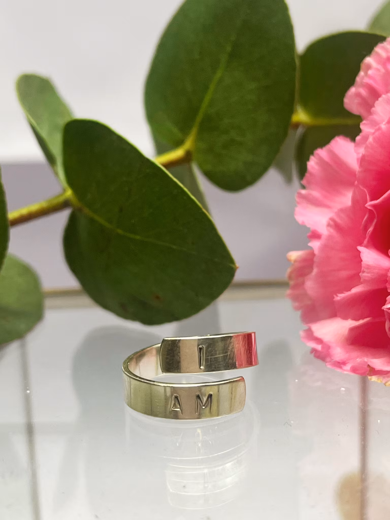 Justerbar silver ring handgjord text ”I AM