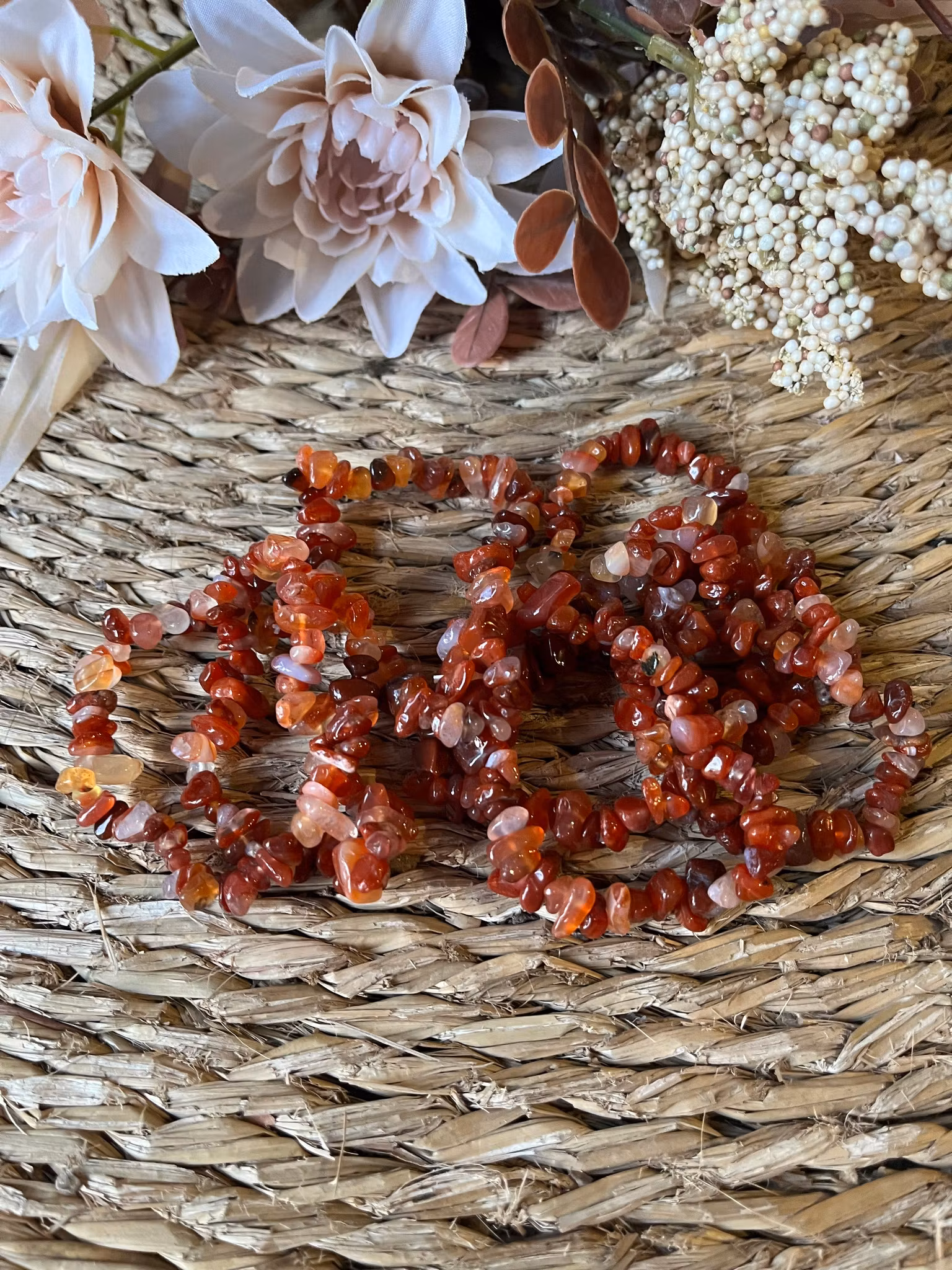 Karneol, chips Armband