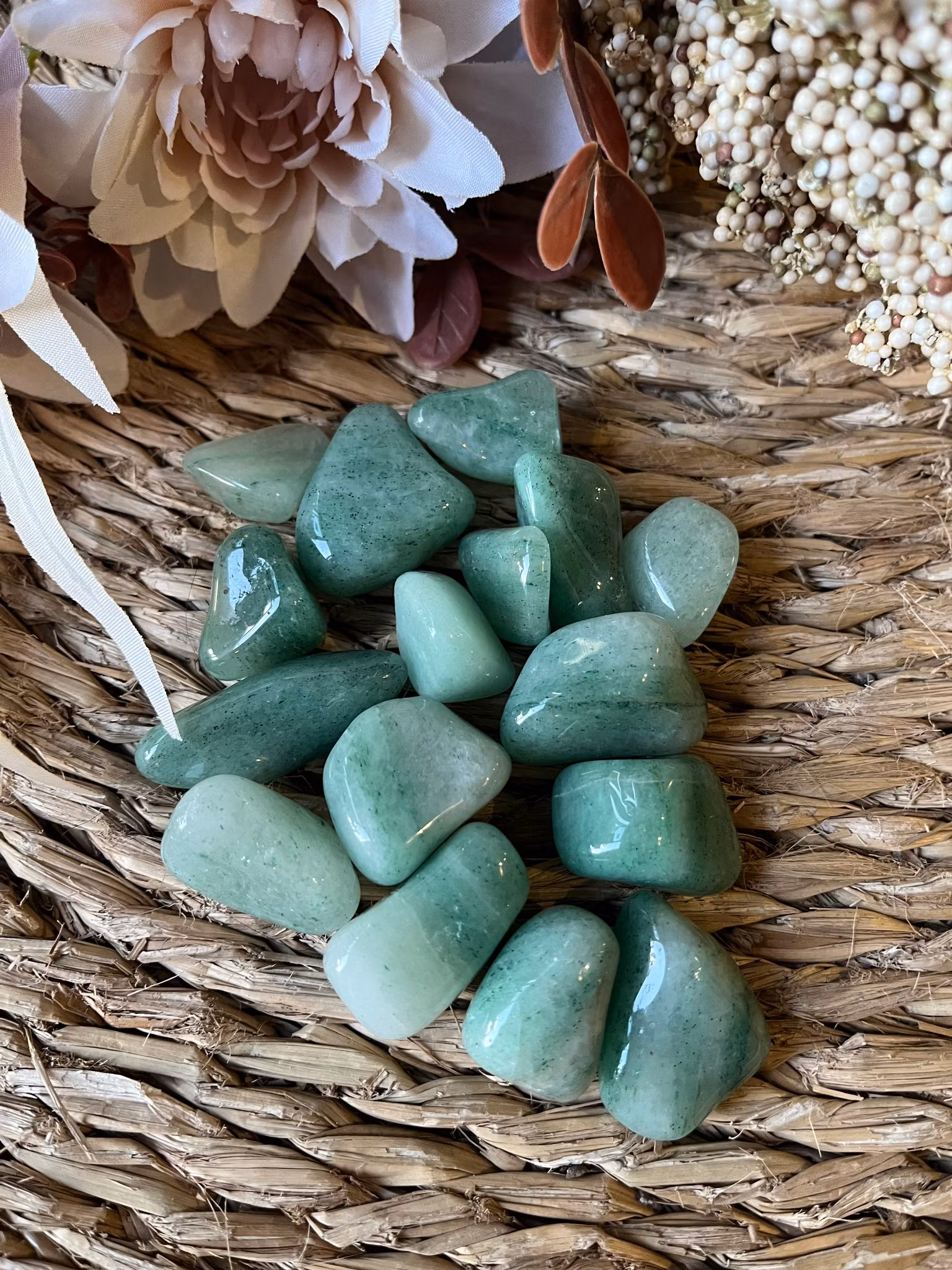 Grön aventurin trumlad