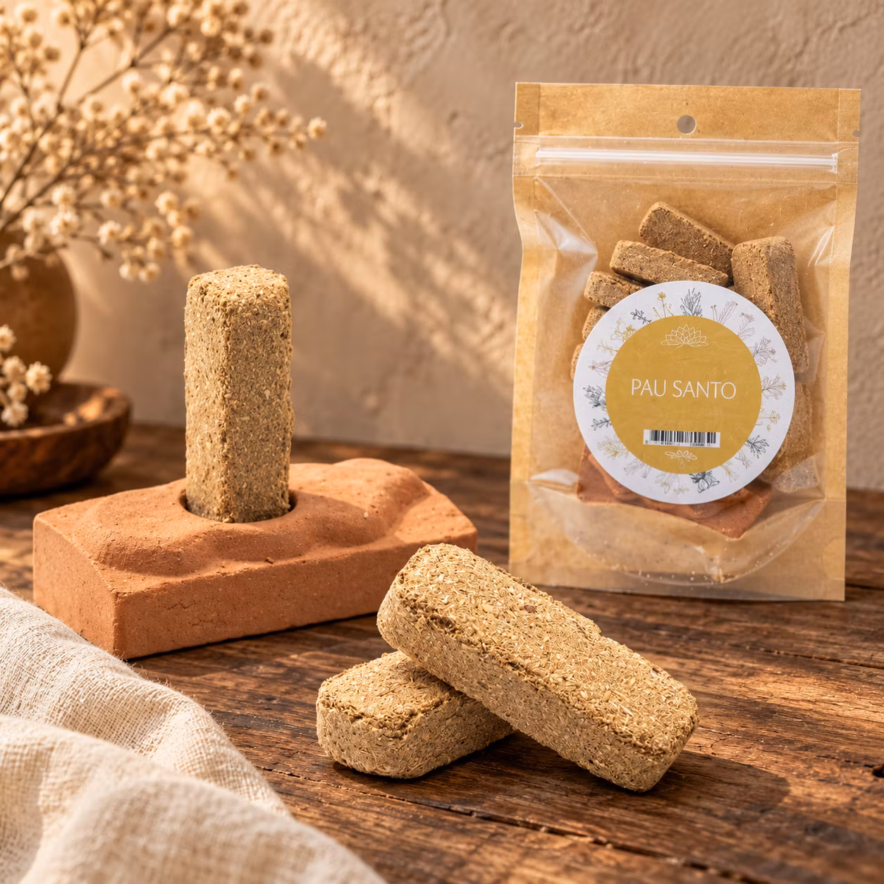Rökelseblock Palo Santo med keramisk rökelsehållare