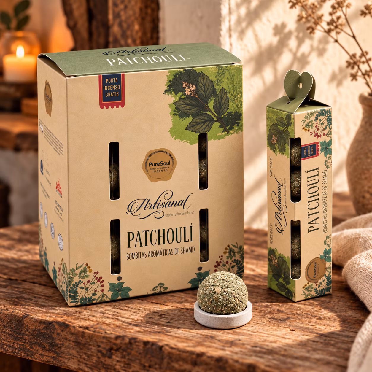 Pure Soul Rökelsebollar – Patchouli, 5 st med hållare