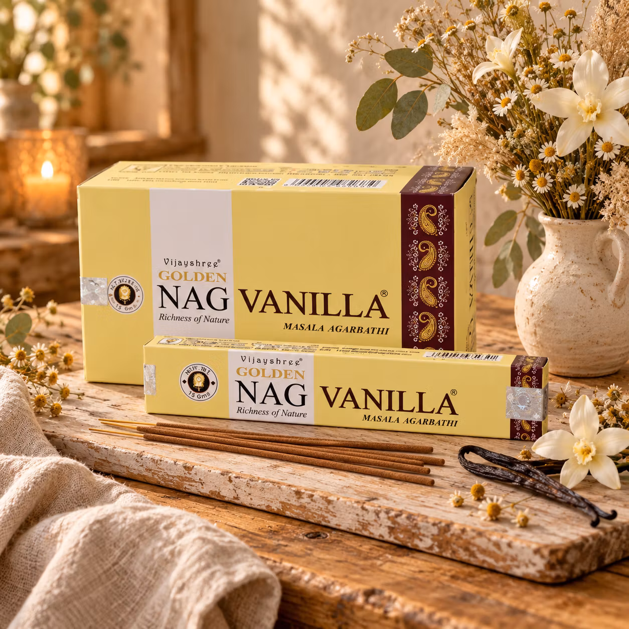 Vijayshree Golden Nag Vanilla – Vaniljrökelse, 15 g