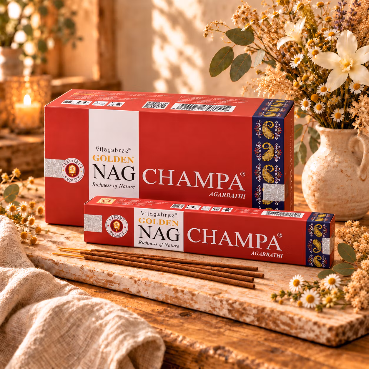 Vijayshree Golden Nag Champa – Rökelse, 15 g