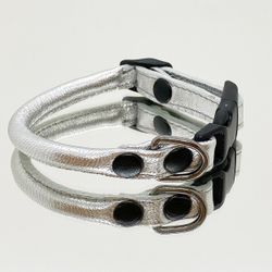 Del Mar Rundsytt Läderhalsband Metallic Silver 25cm