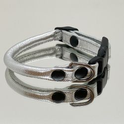 Del Mar Rundsytt Läderhalsband Metallic Silver 25cm