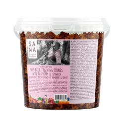 SANADOG Mini biff träningssnacks med hallon och spenat 1 kg-hink