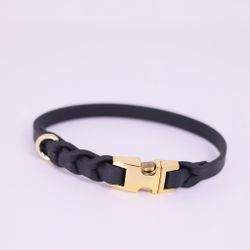 EQUIROPES - Biothane Halsband med fläta - Svart/Guld