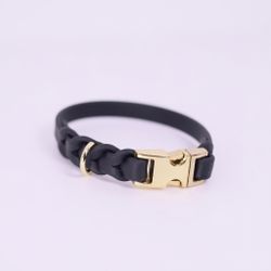 EQUIROPES - Biothane Halsband med fläta - Svart/Guld