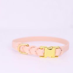 EQUIROPES - Biothane Halsband med fläta - Nude/Guld