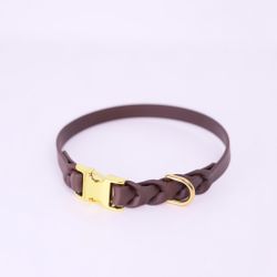 EQUIROPES - Biothane Halsband med fläta - Brun/Guld