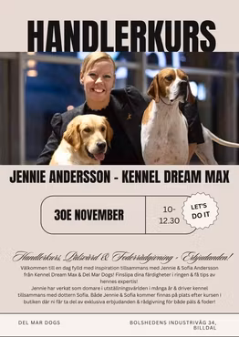 HANDLERKURS 2,5H FÖR JENNIE ANDERSSON 10.00 - 12.30