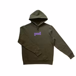 100% Cotton Eco Hoodie - Khaki Green - Purple Print