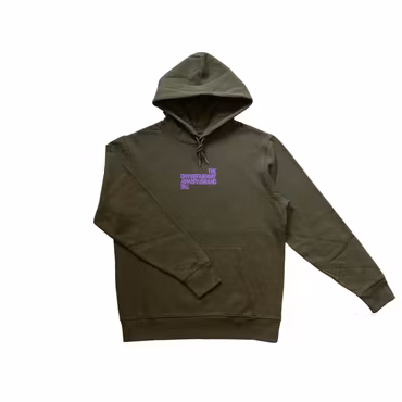 100% Cotton Eco Hoodie - Khaki Green - Purple Print