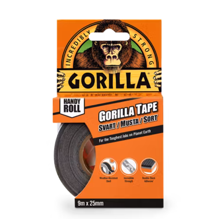 GORILLA tejp svart "Handy Roll" 9,14 m x 25 mm