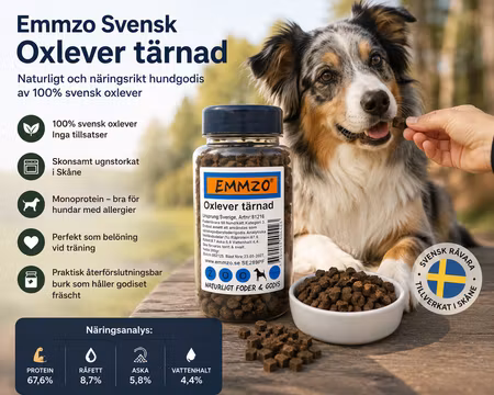 Emmzo Svenskt Hundgodis Tärnad Oxlever 300g Storpack