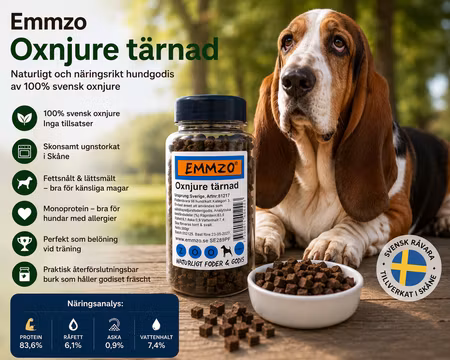 Emmzo Svenskt Hundgodis Oxnjure tärnad burk 300 g
