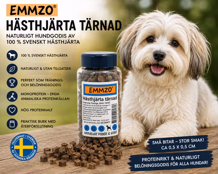 Emmzo Svenskt Hundgodis Tärnad Hästhjärta 300 g