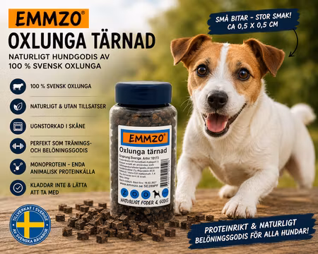 Emmzo Svenskt Hundgodis Tärnad Oxlunga 300 g