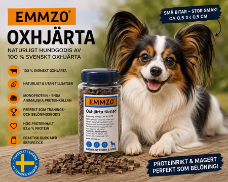 Emmzo Svenskt Hundgodis Tärnad Oxhjärta 300 g