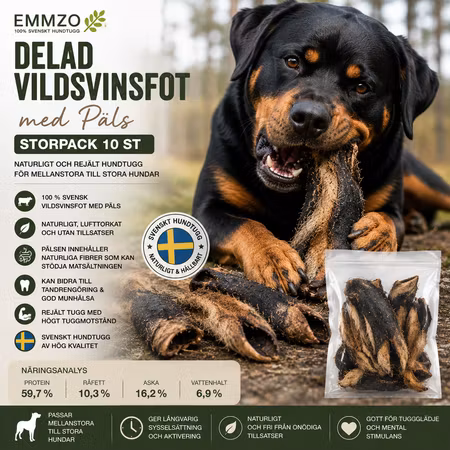 Emmzo Svensk torkad delad Vildsvinsfot med päls 1/2