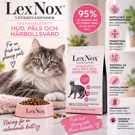 LexNox Veterinärfoder Katt - Hud, Päls och Hårbollsvård