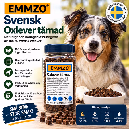 Emmzo Svensk Oxlever Tärnad 300 g - Hundgodis