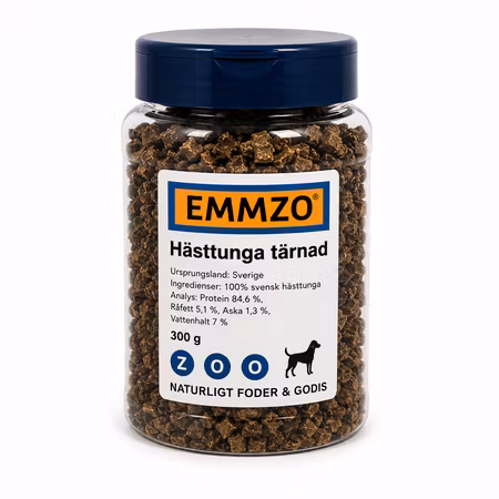Emmzo Hästtunga Tärnad 300 g - Svenskt Hundgodis