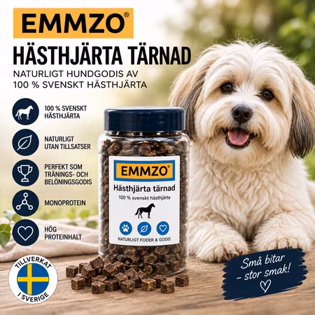 Emmzo Hästhjärta Tärnat 300 g - Svenskt Hundgodis