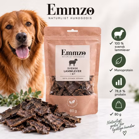 Emmzo Svensk Lammlever 80 g – Naturligt hundgodis