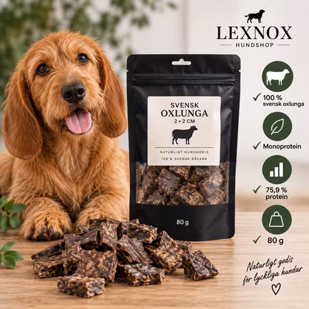 Svensk Oxlunga 2 × 2 cm 80 g – Naturligt hundgodis