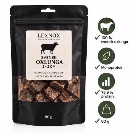Svensk Oxlunga 2 × 2 cm 80 g – Naturligt hundgodis