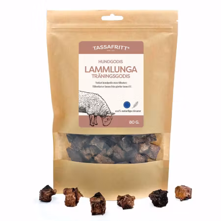 TassaFritt Lammlunga 80 g – Naturligt träningsgodis för hund