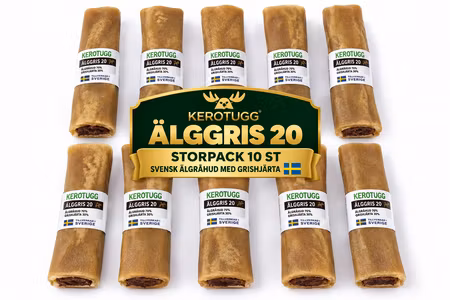 Kerotugg Älggris 20 Storpack 10 st – Svenskt Hundtugg med Grishjärta