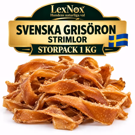Emmzo Svenska Grisöron i Strimlor 1 kg – Naturligt Hundtugg