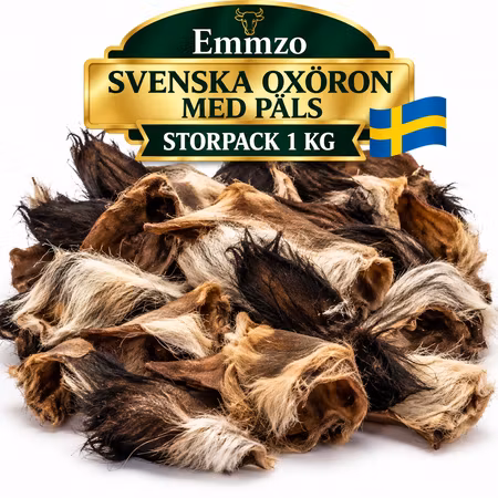 Emmzo Svenska Oxöron med Päls Storpack 1 kg – Naturligt Hundtugg