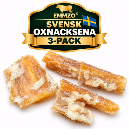 Emmzo Svensk Oxnacksena 8–13 cm 3-pack – Naturligt Hundtugg