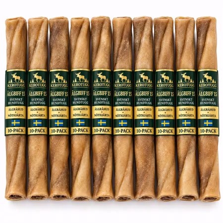 Kerotugg Älgbiff 15 Storpack 10 st – Svenskt Hundtugg med Nöthjärta