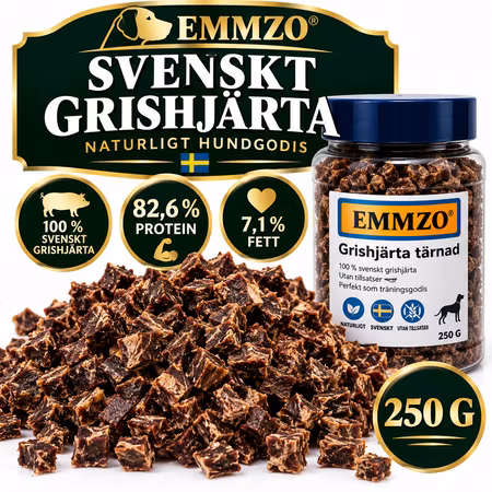 Emmzo Svenskt Grishjärta Tärnat 250 g – Hundgodis Storpack
