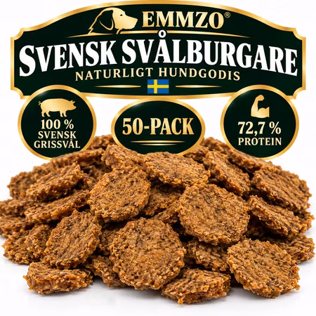 Emmzo Svensk Svålburgare 50-pack – Svenskt Hundgodis Storpack