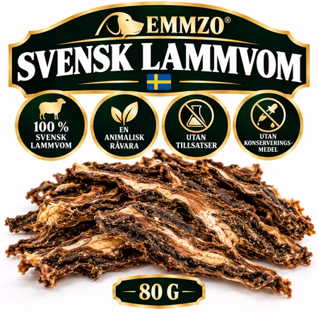 Emmzo Svensk Lammvom 80 g – Naturligt Svenskt Hundgodis
