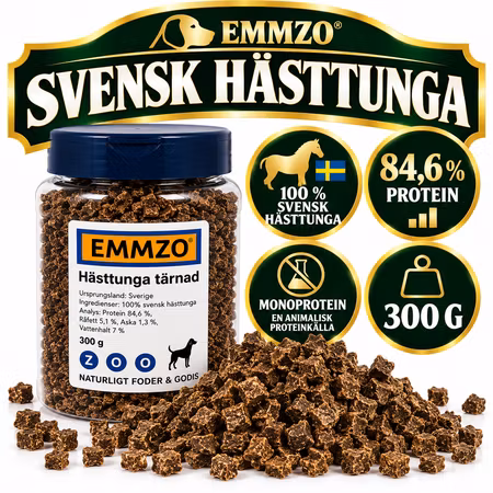 Emmzo Hästtunga Tärnad 300 g – Svenskt Hundgodis