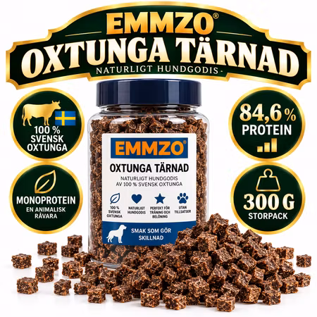 Emmzo Svensk Oxtunga Tärnad 300 g – Hundgodis Storpack