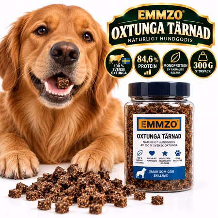 Emmzo Svensk Oxtunga Tärnad 300 g – Hundgodis Storpack