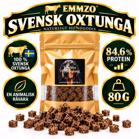 Emmzo Svensk Oxtunga Tärnad 80 g – Naturligt Hundgodis