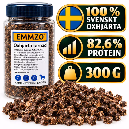 Emmzo Svenskt Oxhjärta Tärnat 300 g – Hundgodis Storpack
